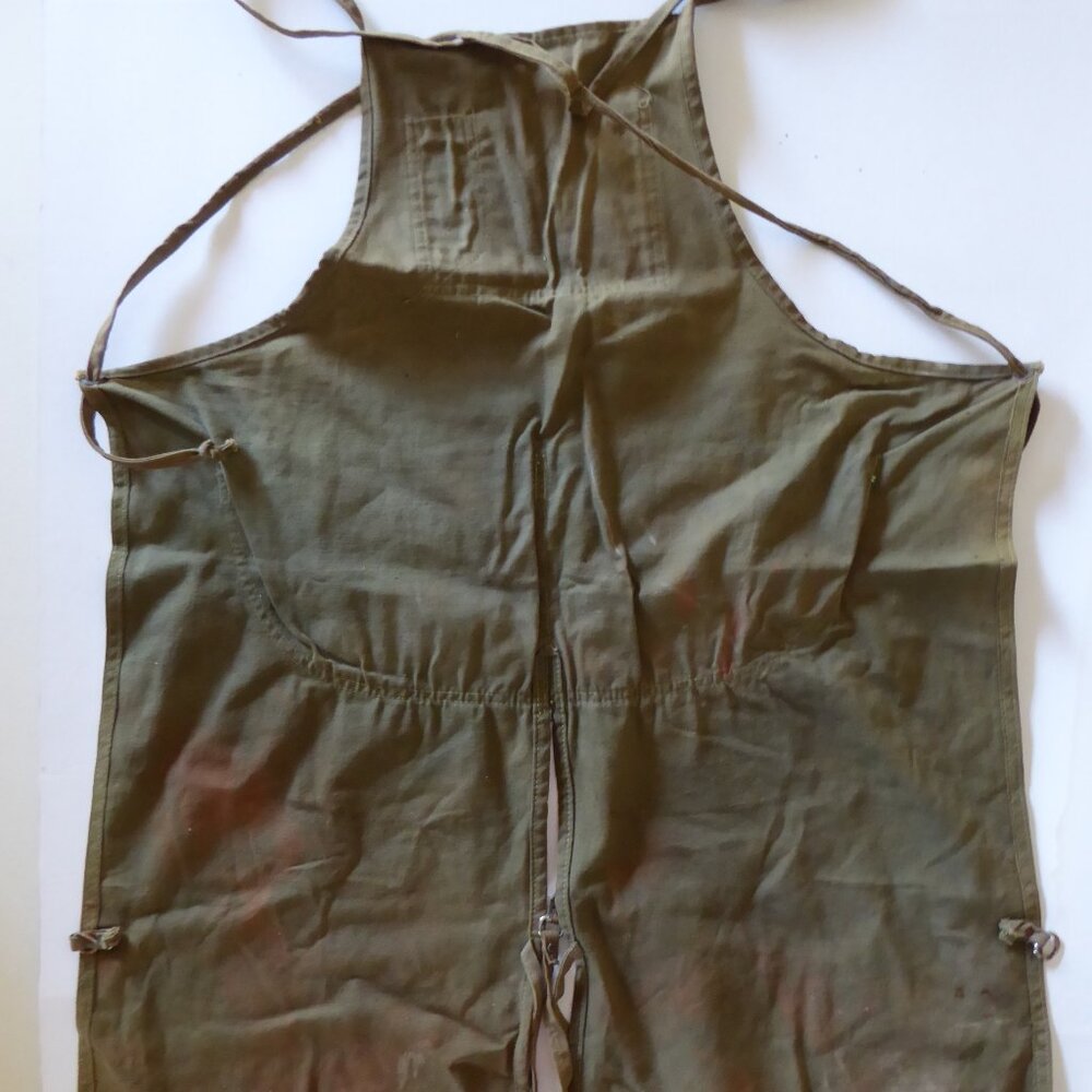 VINTAGE LEATHER CANVAS HAY CARTING WORKING COWBOY FARMER CHAPS (PRE-OWNED) - Picture 12 of 15